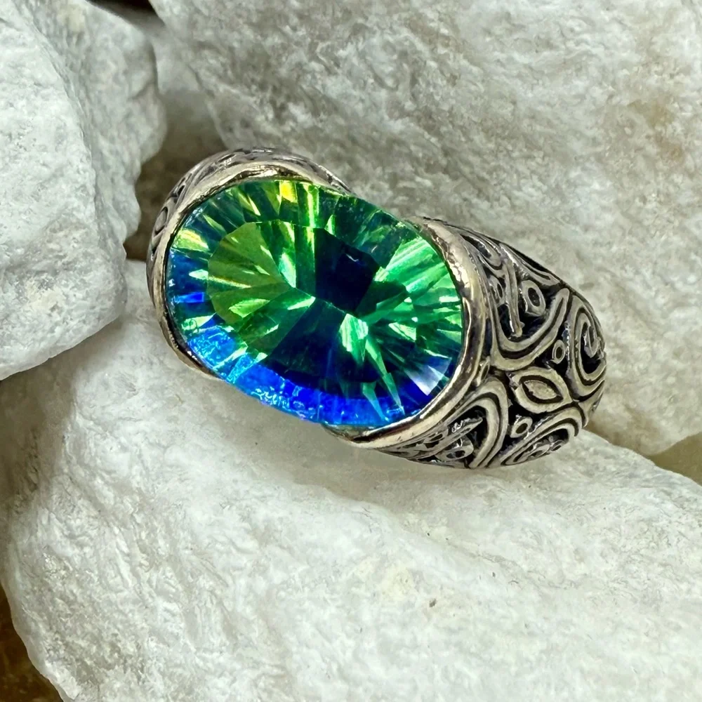NWT Bali Legacy Sterling Silver 6.00ctw Peacock Quartz Artisan Ring Size 8